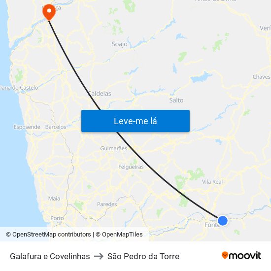 Galafura e Covelinhas to São Pedro da Torre map