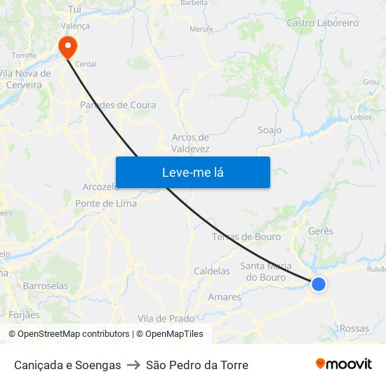 Caniçada e Soengas to São Pedro da Torre map