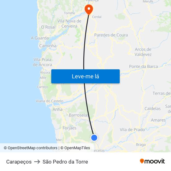 Carapeços to São Pedro da Torre map