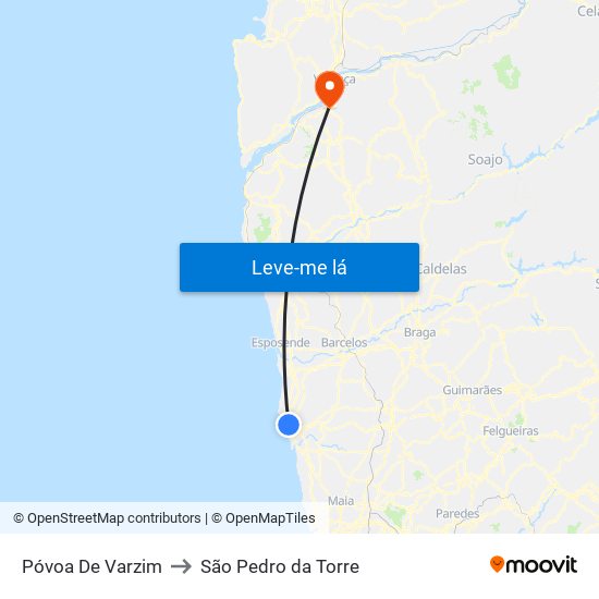 Póvoa De Varzim to São Pedro da Torre map