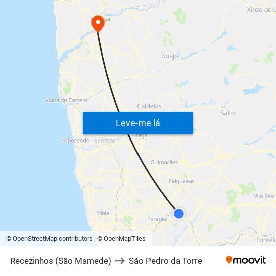 Recezinhos (São Mamede) to São Pedro da Torre map