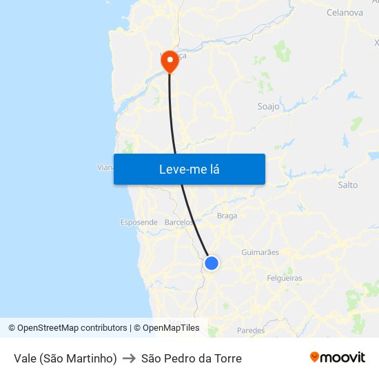 Vale (São Martinho) to São Pedro da Torre map