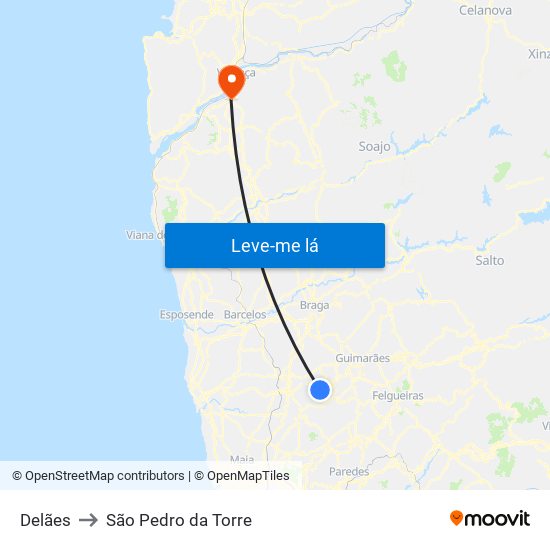 Delães to São Pedro da Torre map