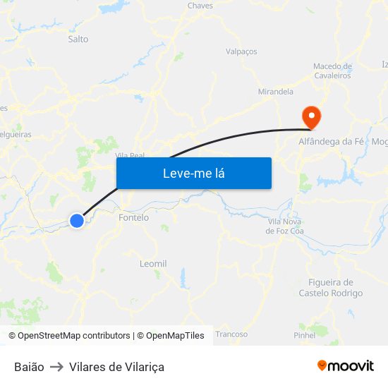 Baião to Vilares de Vilariça map