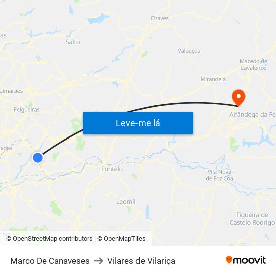 Marco De Canaveses to Vilares de Vilariça map