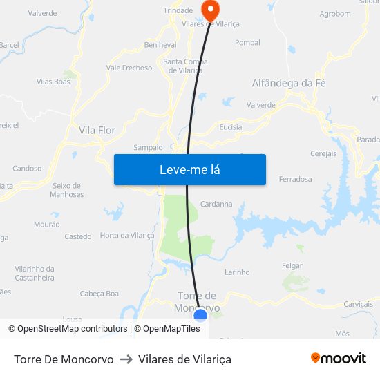 Torre De Moncorvo to Vilares de Vilariça map