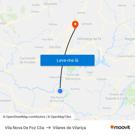 Vila Nova De Foz Côa to Vilares de Vilariça map