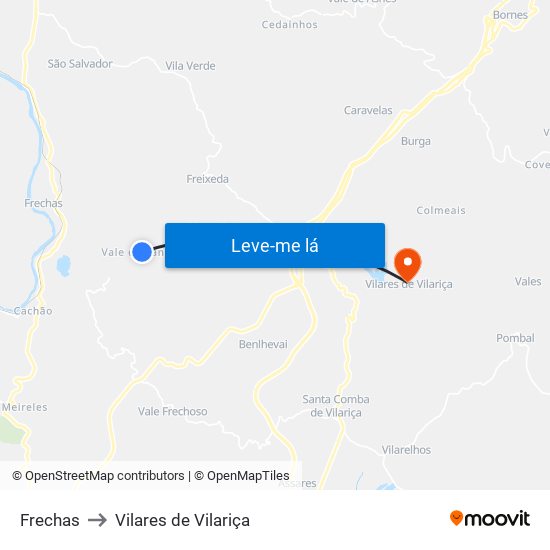 Frechas to Vilares de Vilariça map