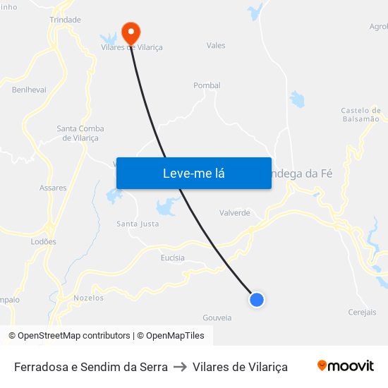 Ferradosa e Sendim da Serra to Vilares de Vilariça map