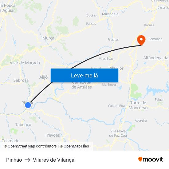 Pinhão to Vilares de Vilariça map