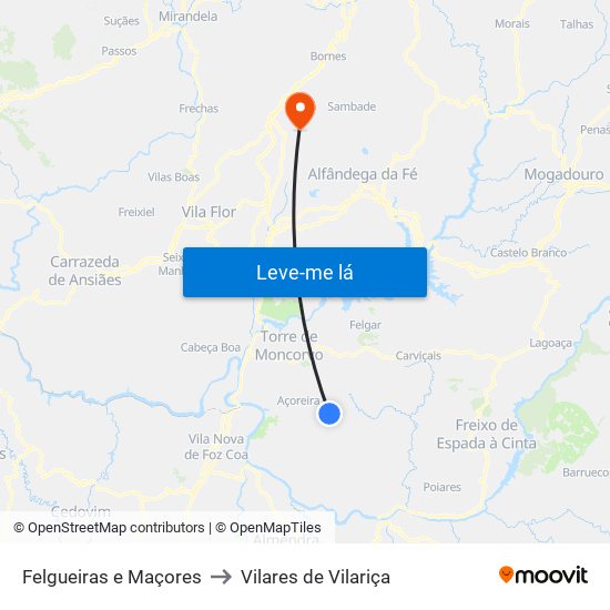 Felgueiras e Maçores to Vilares de Vilariça map