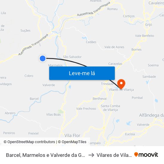 Barcel, Marmelos e Valverde da Gestosa to Vilares de Vilariça map