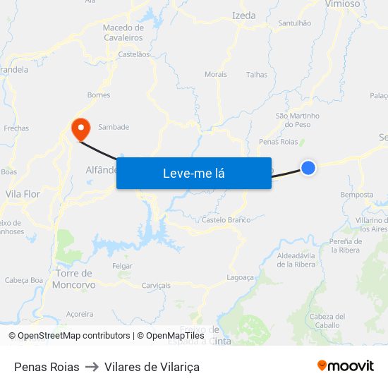 Penas Roias to Vilares de Vilariça map