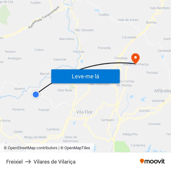 Freixiel to Vilares de Vilariça map