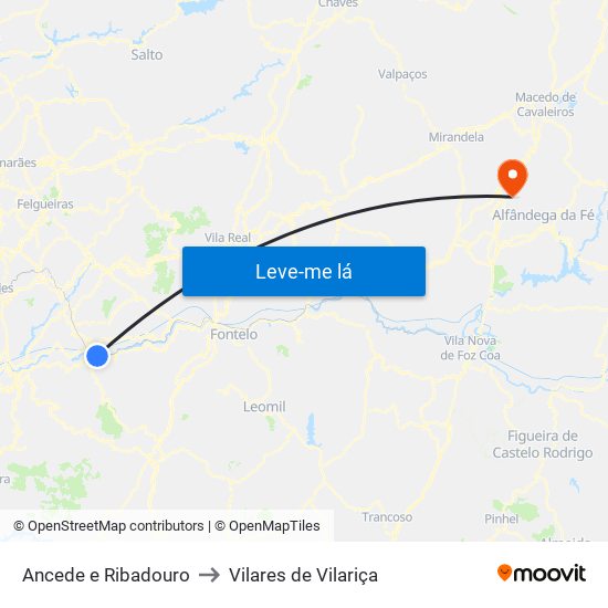 Ancede e Ribadouro to Vilares de Vilariça map