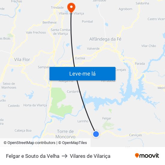 Felgar e Souto da Velha to Vilares de Vilariça map