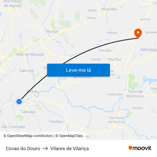 Covas do Douro to Vilares de Vilariça map