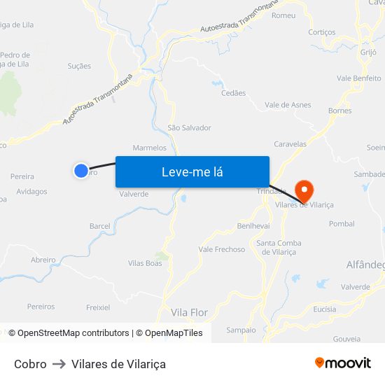 Cobro to Vilares de Vilariça map