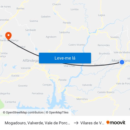 Mogadouro, Valverde, Vale de Porco e Vilar de Rei to Vilares de Vilariça map