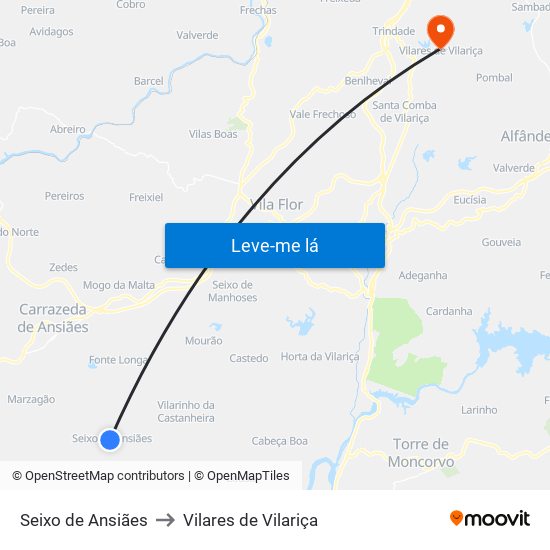 Seixo de Ansiães to Vilares de Vilariça map