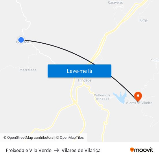 Freixeda e Vila Verde to Vilares de Vilariça map