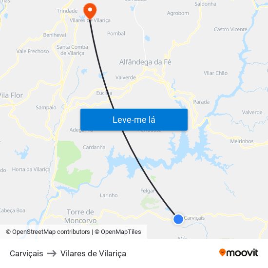 Carviçais to Vilares de Vilariça map