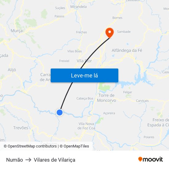 Numão to Vilares de Vilariça map