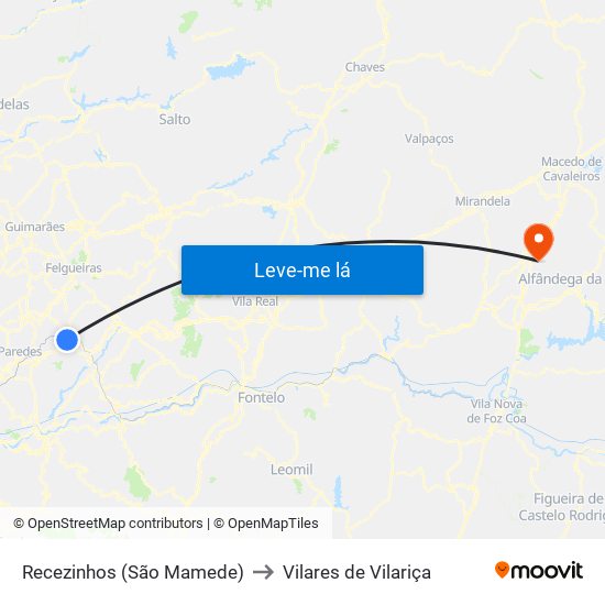 Recezinhos (São Mamede) to Vilares de Vilariça map