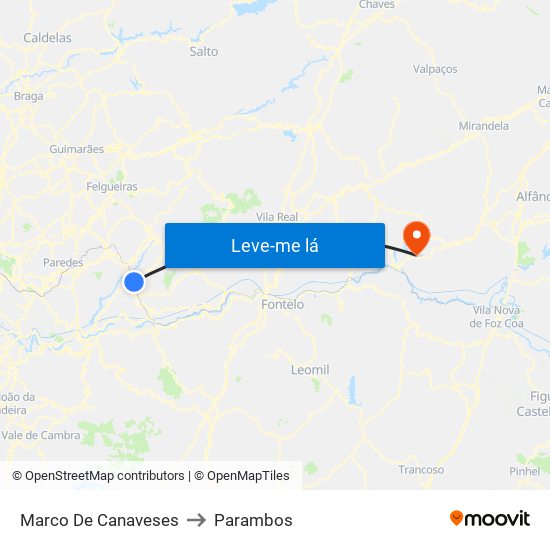 Marco De Canaveses to Parambos map