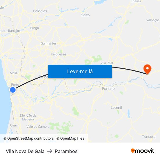 Vila Nova De Gaia to Parambos map