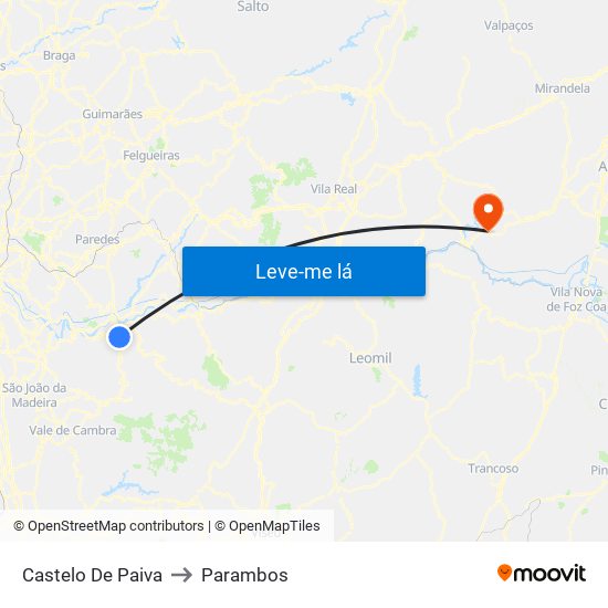 Castelo De Paiva to Parambos map