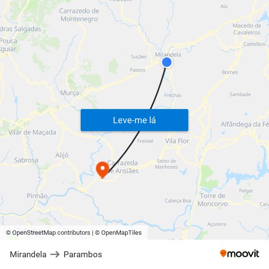 Mirandela to Parambos map