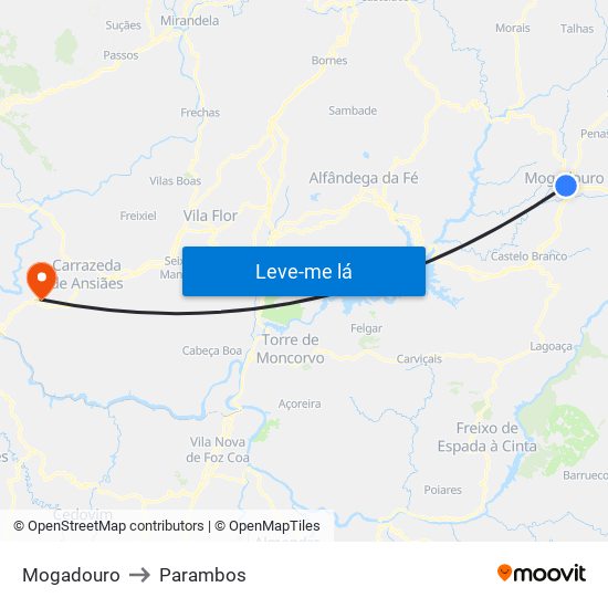 Mogadouro to Parambos map