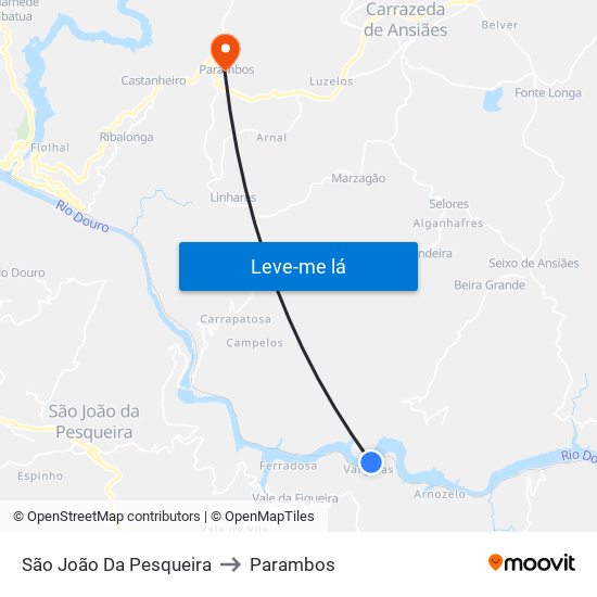São João Da Pesqueira to Parambos map