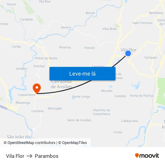 Vila Flor to Parambos map