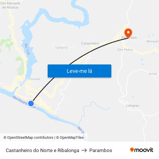 Castanheiro do Norte e Ribalonga to Parambos map