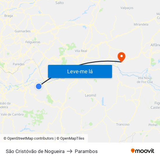 São Cristóvão de Nogueira to Parambos map