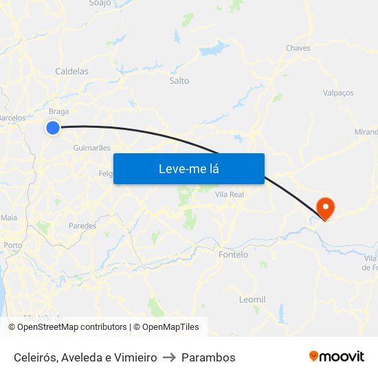 Celeirós, Aveleda e Vimieiro to Parambos map