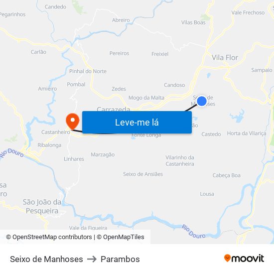 Seixo de Manhoses to Parambos map