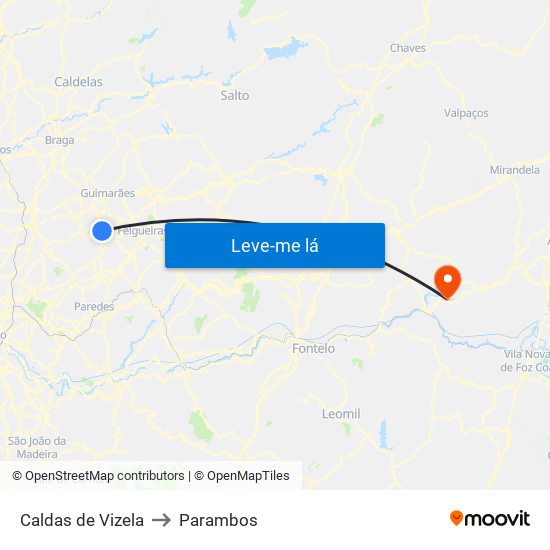 Caldas de Vizela to Parambos map