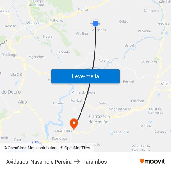 Avidagos, Navalho e Pereira to Parambos map