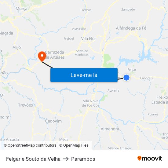 Felgar e Souto da Velha to Parambos map