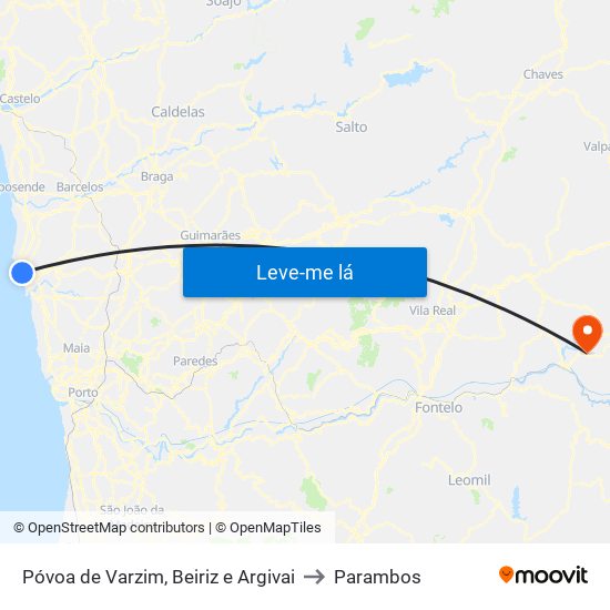 Póvoa de Varzim, Beiriz e Argivai to Parambos map