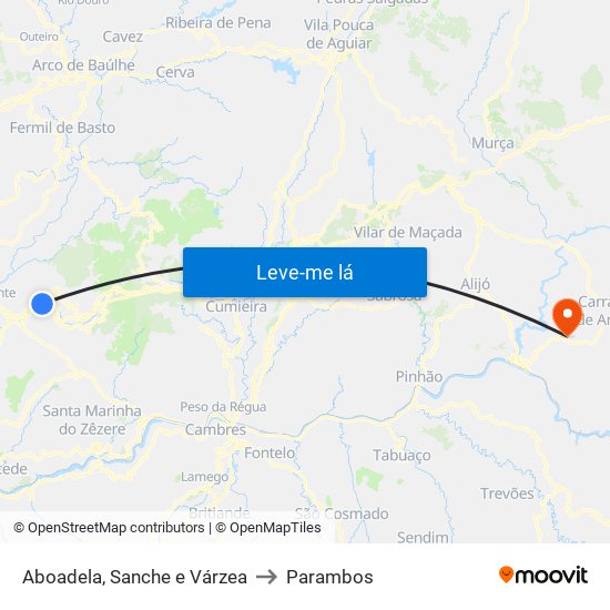 Aboadela, Sanche e Várzea to Parambos map