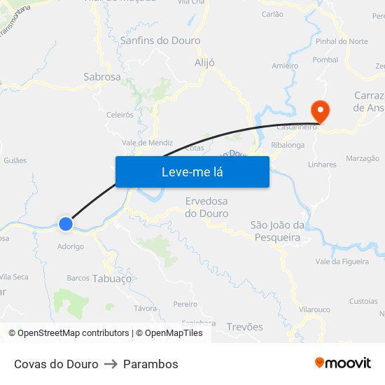 Covas do Douro to Parambos map