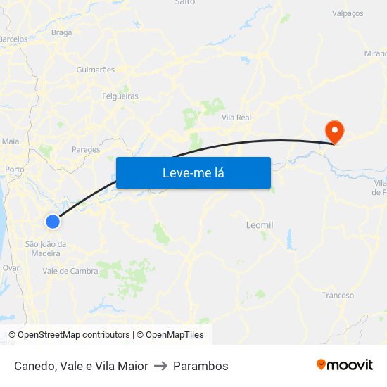 Canedo, Vale e Vila Maior to Parambos map