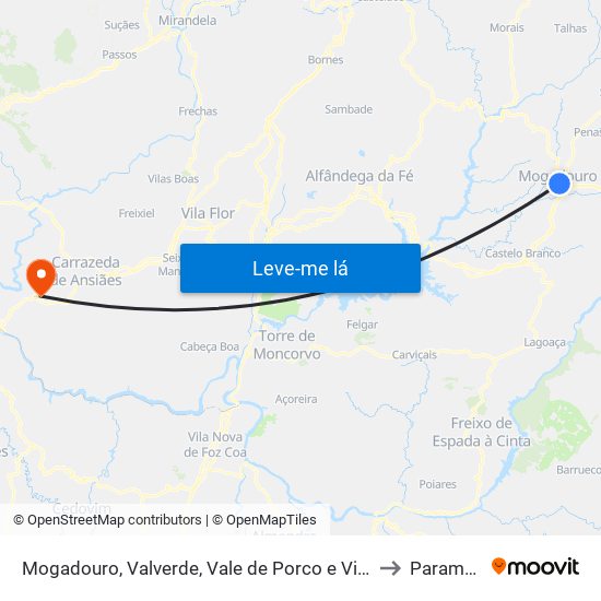 Mogadouro, Valverde, Vale de Porco e Vilar de Rei to Parambos map