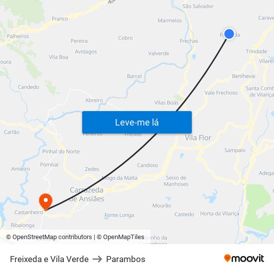 Freixeda e Vila Verde to Parambos map