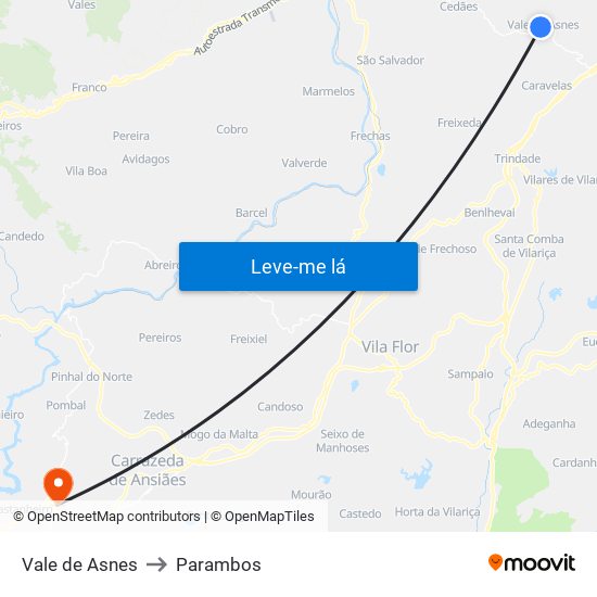 Vale de Asnes to Parambos map