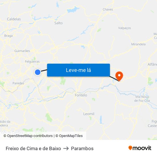 Freixo de Cima e de Baixo to Parambos map